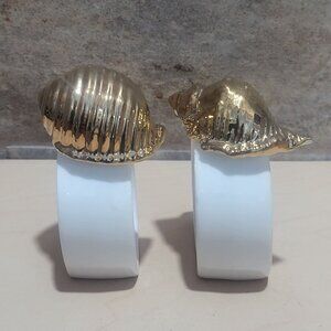Napkin Rings Omnibus Bone China Sea Shell Golden Conch Top Set of 2
